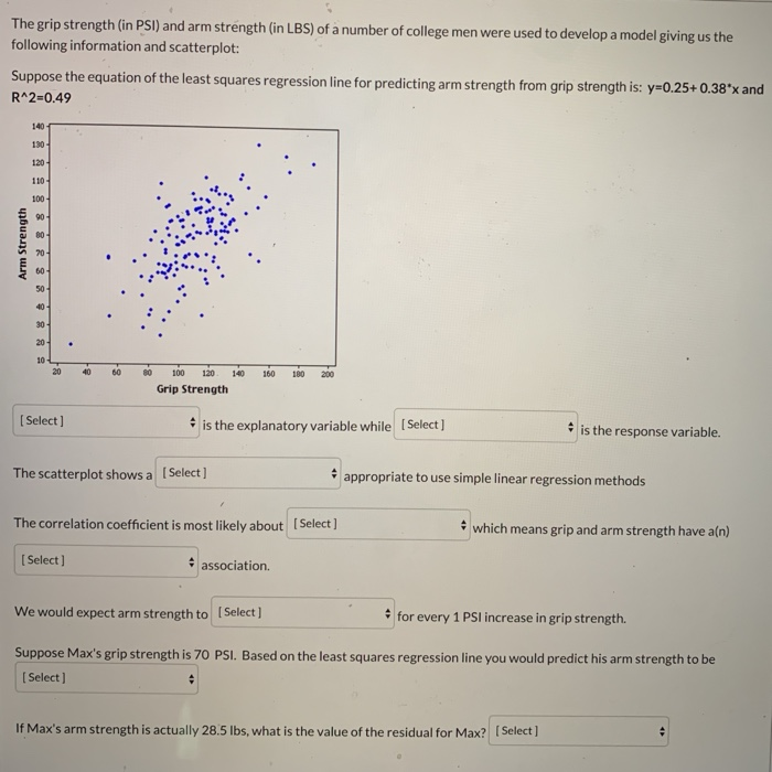 Solved The grip strength (in PSI) and arm strength (in LBS) | Chegg.com