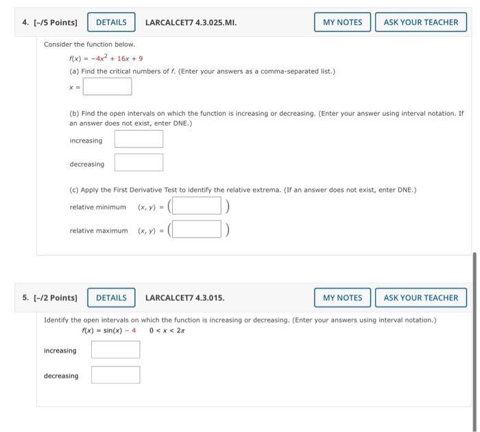 Solved DETAILS LARCALCET7 4.3.025.MI. ASK YOUR TEACHER | Chegg.com