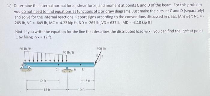 Solved Determine the internal normal force, shear force, and | Chegg.com