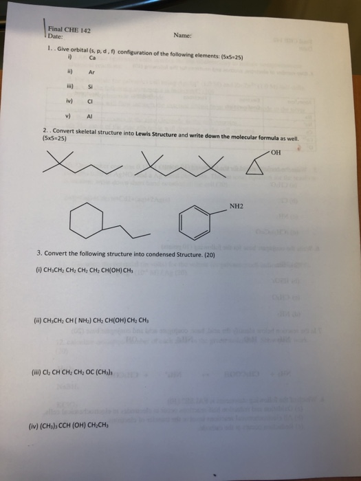Solved Final CHE 142 Date: Name: 1. . Give orbital (s, p, d, | Chegg.com