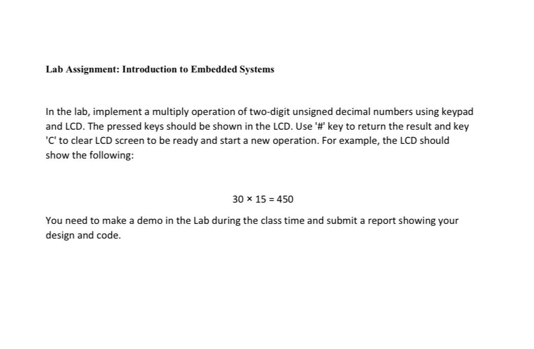 Solved Lab Assignment: Introduction To Embedded SystemsIn | Chegg.com