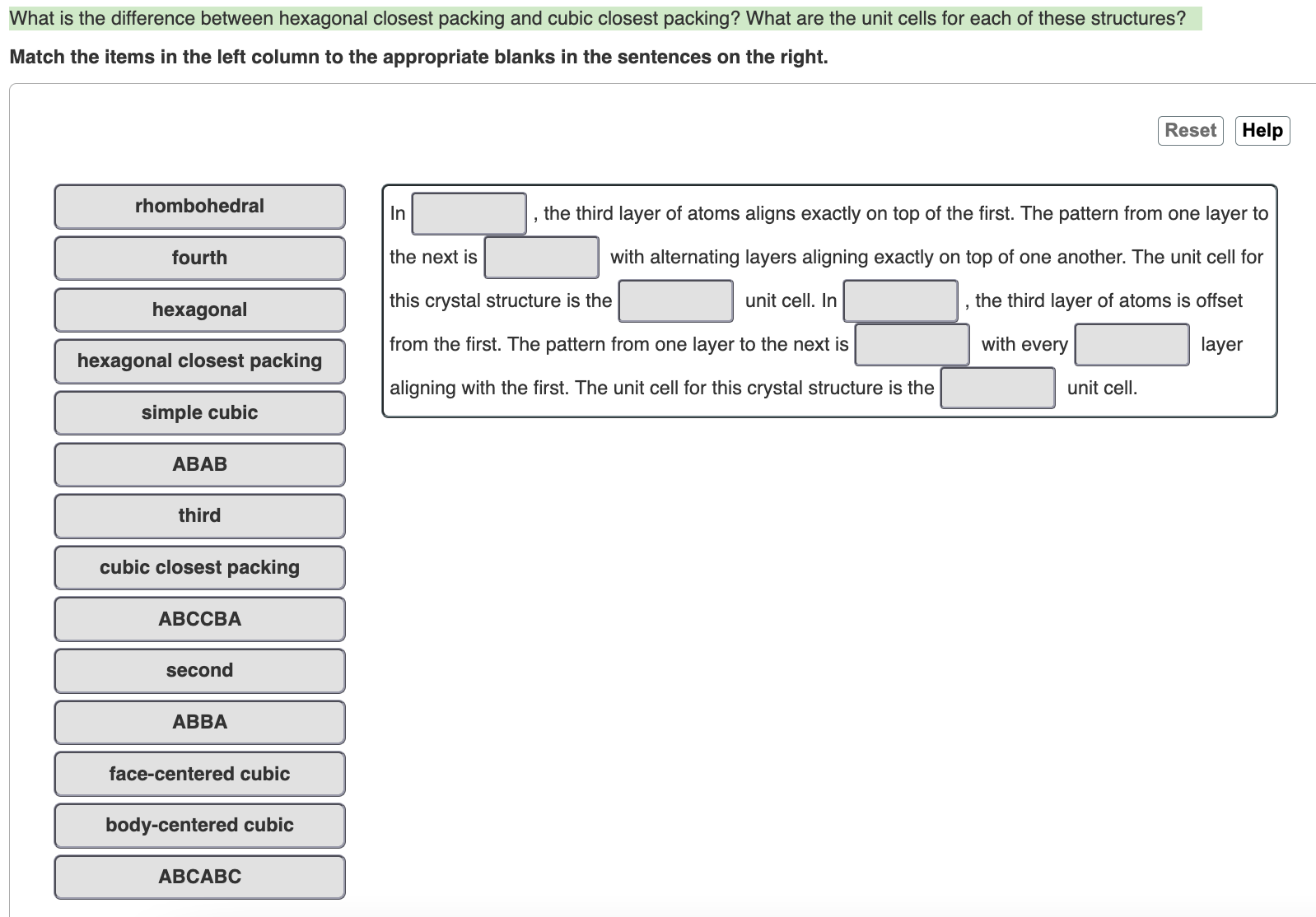 Solved What is the difference between hexagonal closest | Chegg.com