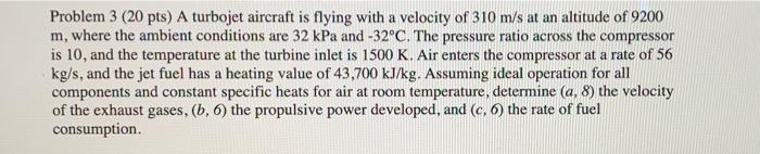 Solved Problem 3 (20 pts) A turbojet aircraft is flying with | Chegg.com