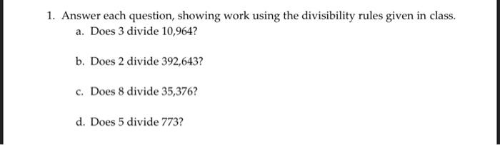 Solved 1. Answer each question, showing work using the | Chegg.com