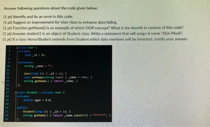 Solved Answer following questions about the code given | Chegg.com