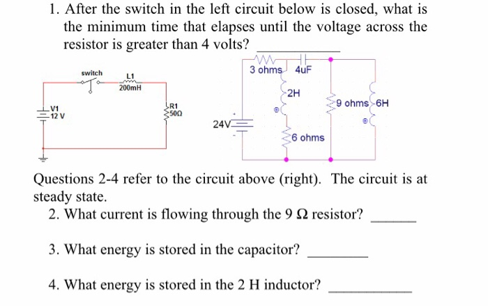 Solved 1. After the switch in the left circuit below is | Chegg.com