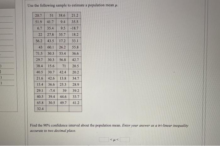 Solved Use the following sample to estimate a population | Chegg.com