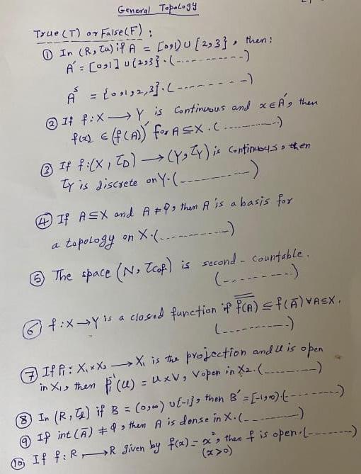 Solved General Topology True Ct 07 False F 0 A In R Chegg Com