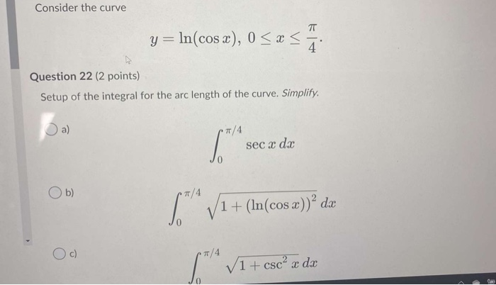 Solved Consider The Curve Y Ln Cos X 0 X Chegg Com