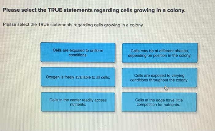 Please select the TRUE statements regarding cells | Chegg.com