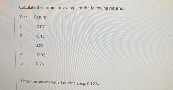 Solved Calculate the arithmetic average of the following | Chegg.com