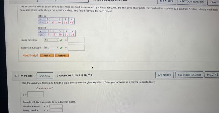Solved One of the two tables below shows data that can best | Chegg.com