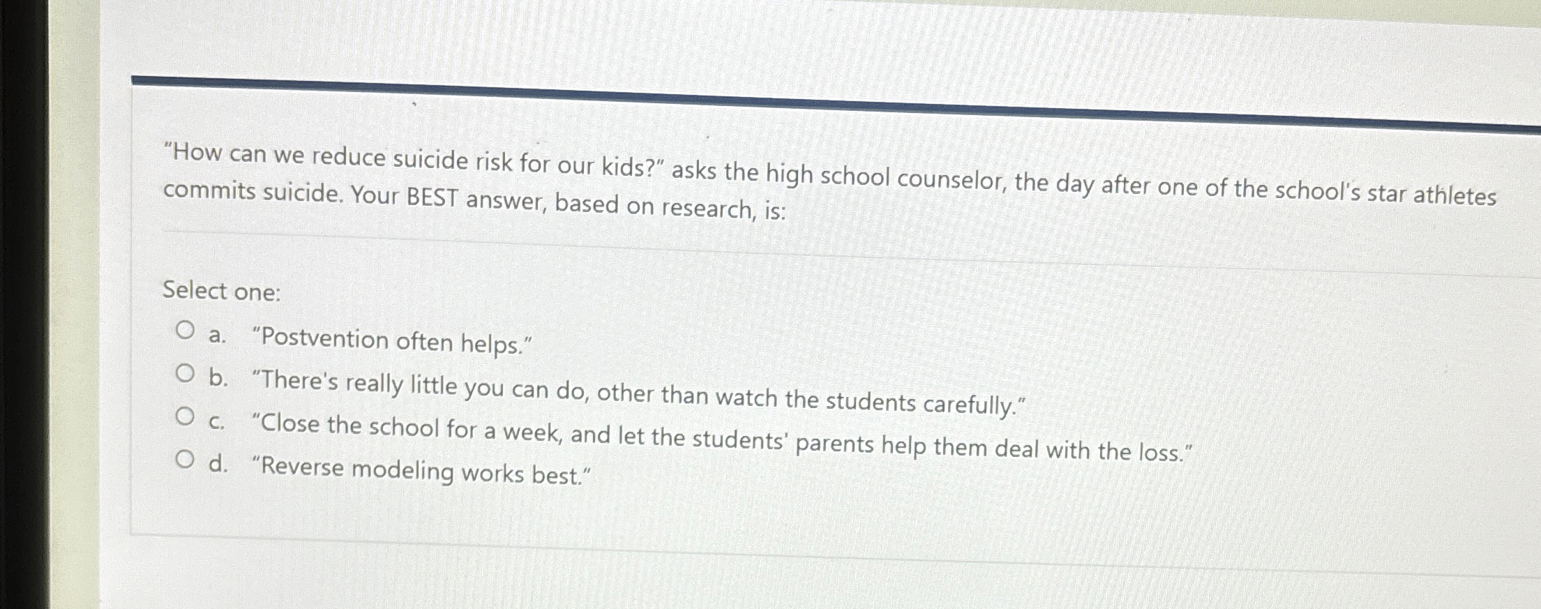 Solved "How can we reduce suicide risk for our kids?" asks