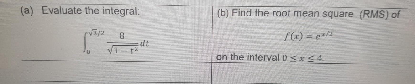 Solved (a) Evaluate The Integral: (b) Find The Root Mean | Chegg.com