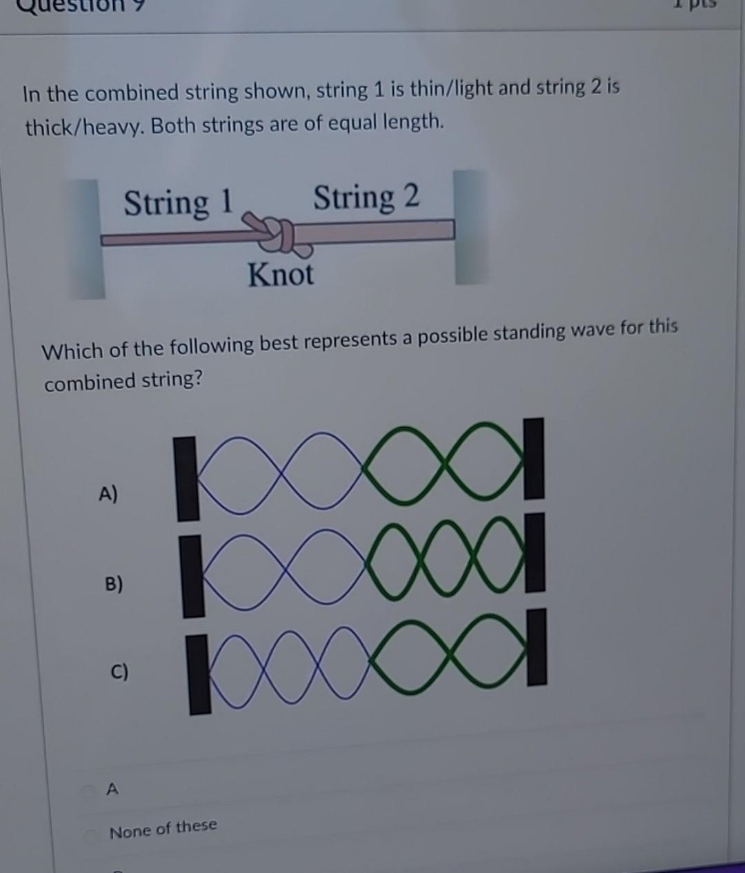 Solved In the combined string shown, string 1 is thin/light