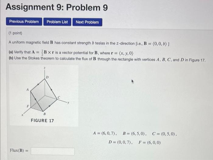 Solved A uniform magnetic field B has constant strength b | Chegg.com