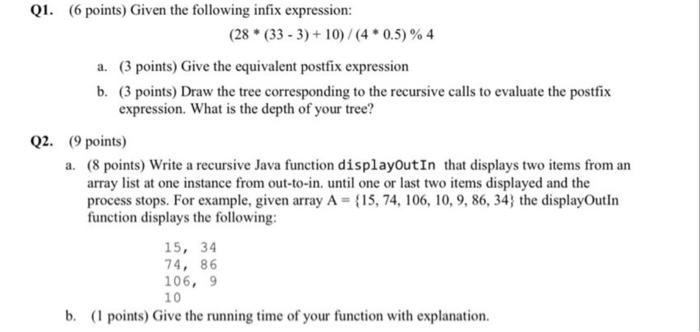 Solved Q1. (6 points) Given the following infix expression: | Chegg.com
