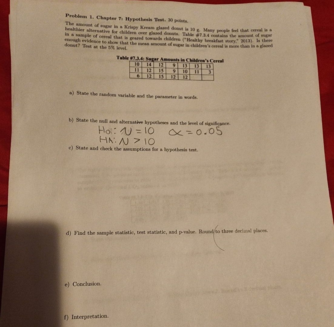 Solved Problem 1. ﻿Chapter 7: Hypothesis Test. 30 | Chegg.com