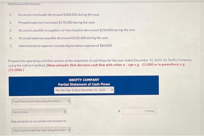 Solved 1. Accounts receivable decreased $300,000 during the | Chegg.com