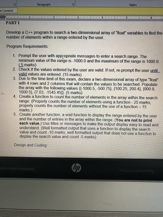 Solved Paragraph Styles Content PARTI Develop a C++ program | Chegg.com