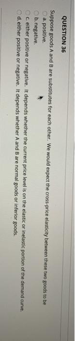 Solved QUESTION 36 Suppose Goods A And B Are Substitutes For | Chegg.com