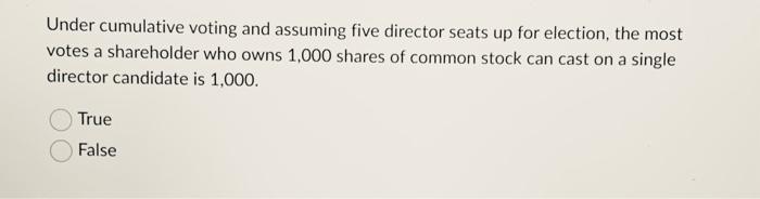 Solved Under cumulative voting and assuming five director | Chegg.com