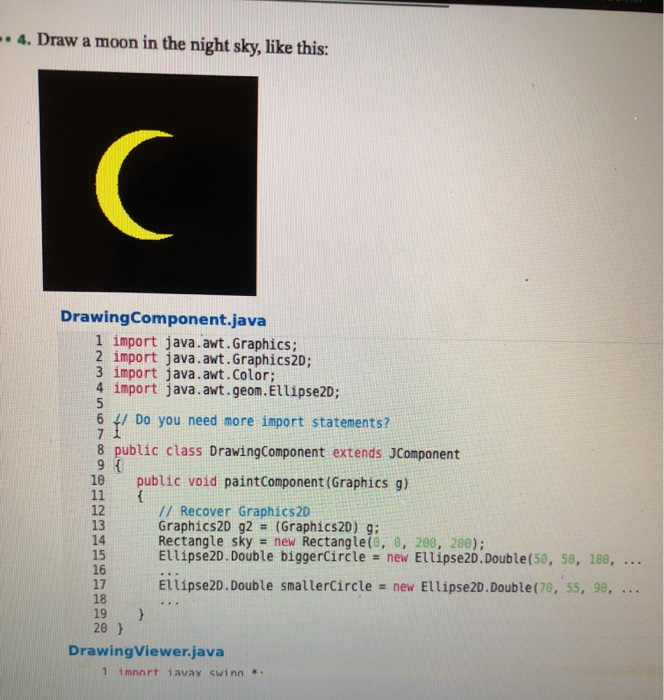 Solved 4. Draw a moon in the night sky, like this: Drawing | Chegg.com
