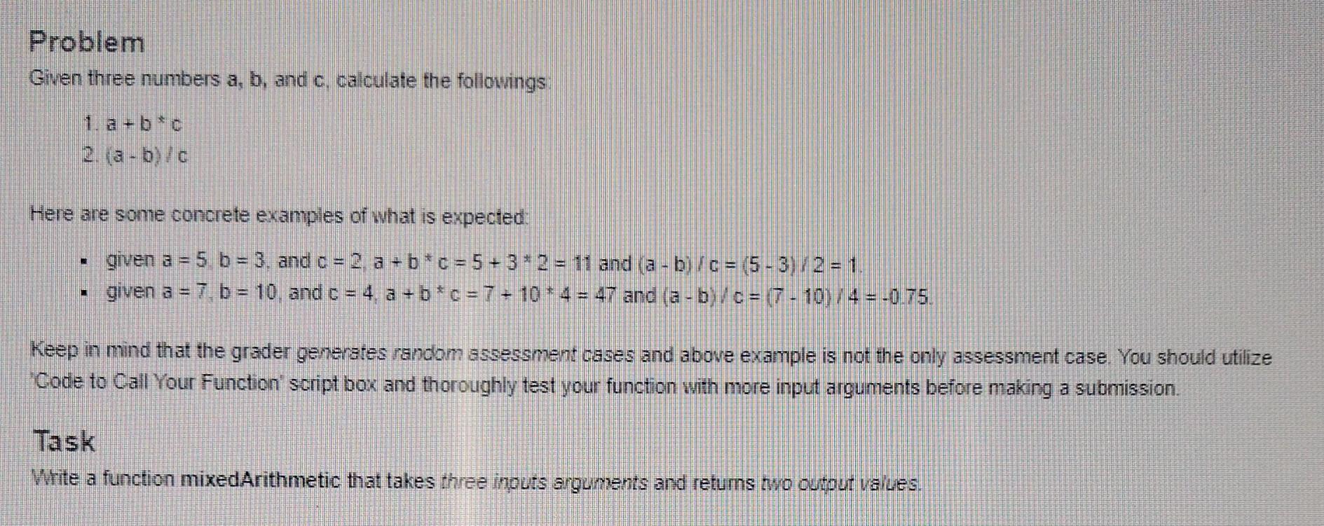 Solved Problem Given Three Numbers A,b, And C, Calculate The | Chegg.com