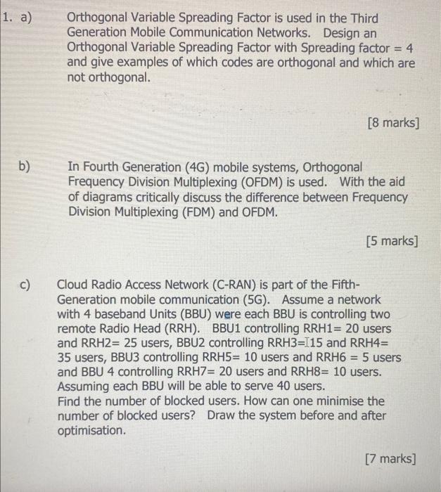 Orthogonal Variable Spreading Factor is used in the | Chegg.com
