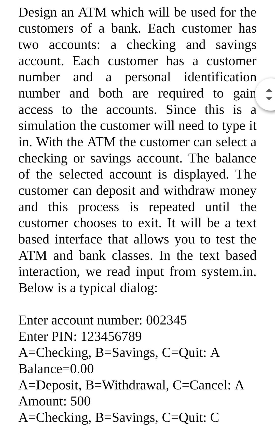 Solved Actual Code (Java) of the ATM with a screen shot of | Chegg.com