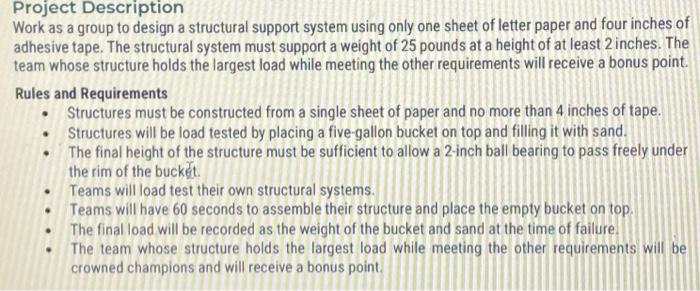 Solved Project Description Work as a group to design a | Chegg.com