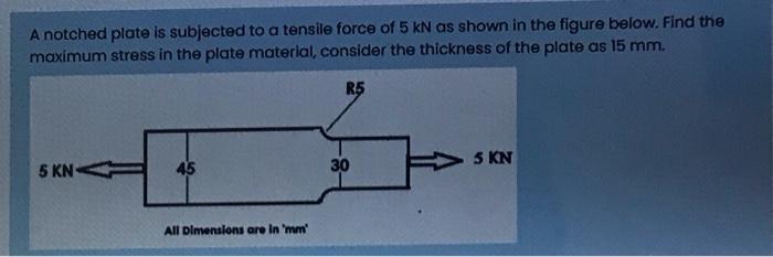 Solved A notched plate is subjected to a tensile force of 5 | Chegg.com