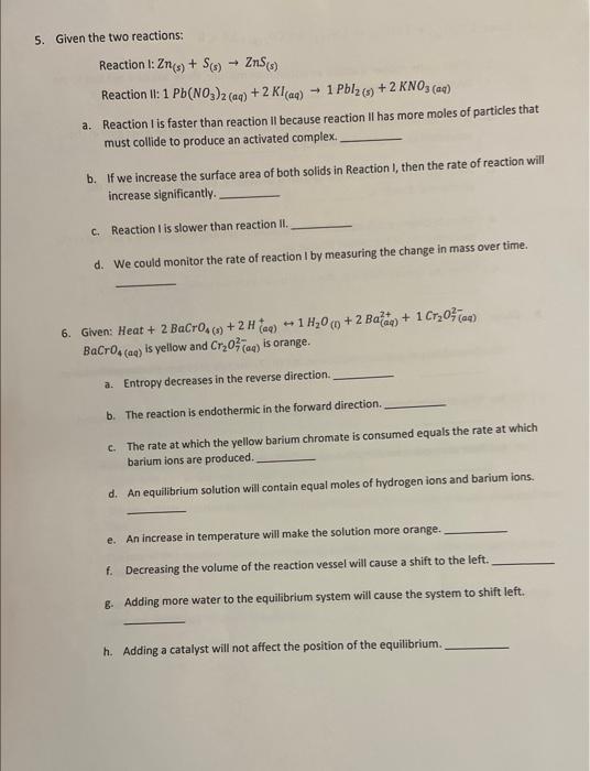 Solved 5. Given the two reactions: Reaction | Chegg.com