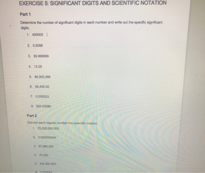 Solved EXERCISE 5: SIGNIFICANT DIGITS AND SCIENTIFIC | Chegg.com