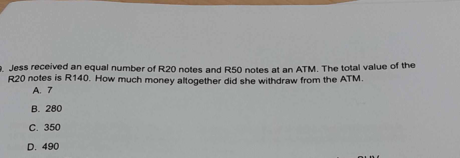 Solved Jess received an equal number of R20 notes and R50 | Chegg.com