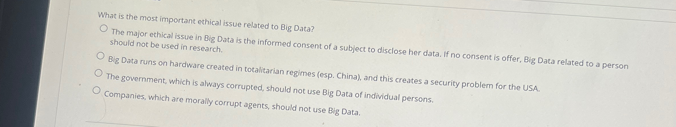 Solved What is the most important ethical issue related to | Chegg.com