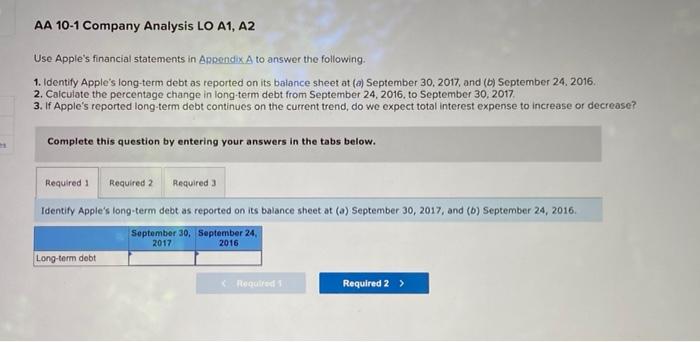 Solved AA 10-1 Company Analysis LO A1, A2 Use Apple's | Chegg.com