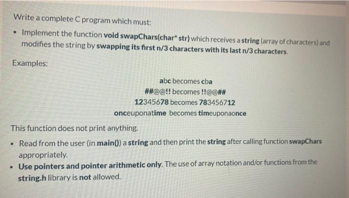 Solved Write a complete C program which must: • Implement | Chegg.com