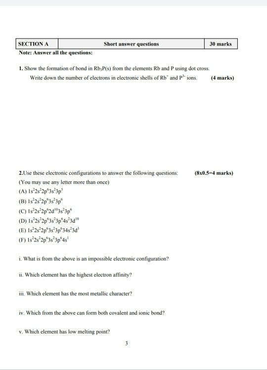Solved Short answer questions 30 marks SECTION A Note: | Chegg.com