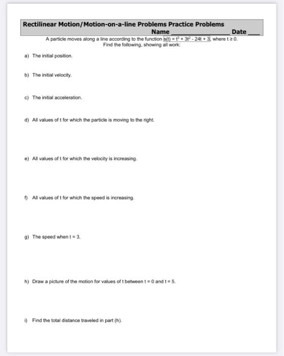 Solved Rectilinear Motion/Motiononaline Problems Practice