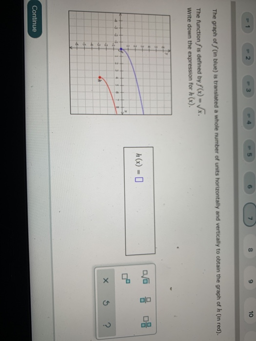Solved 2 1 3 7 10 8 The graph of f (in blue) is translated a | Chegg.com