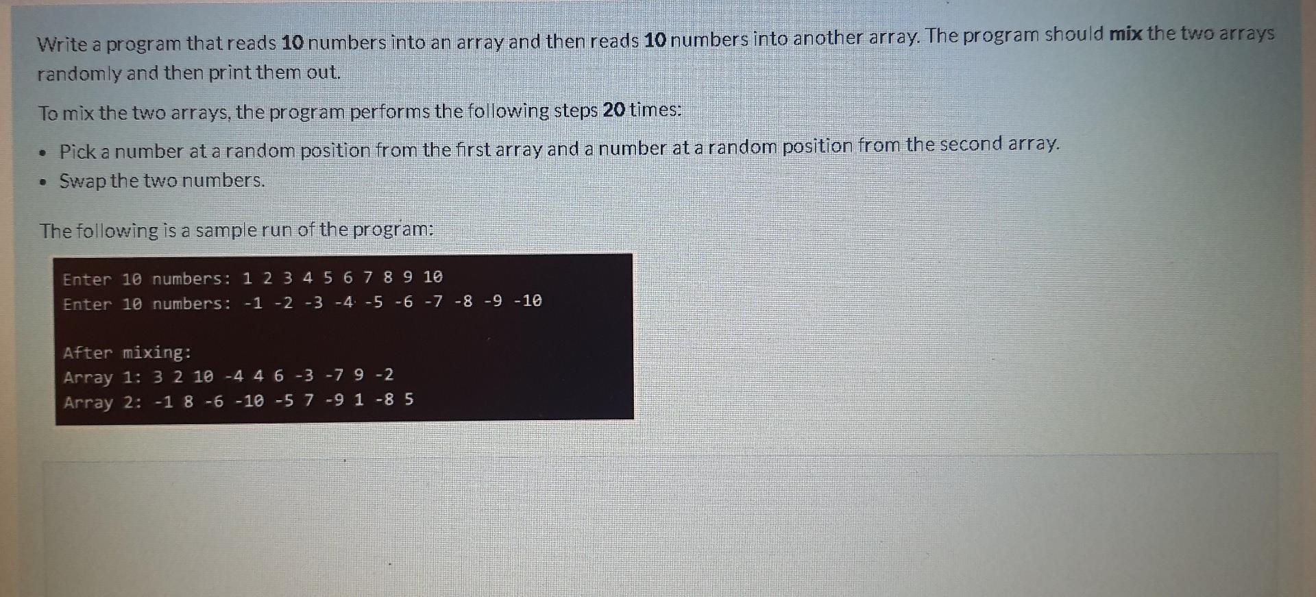 Solved Write a program that reads 10 numbers into an array | Chegg.com