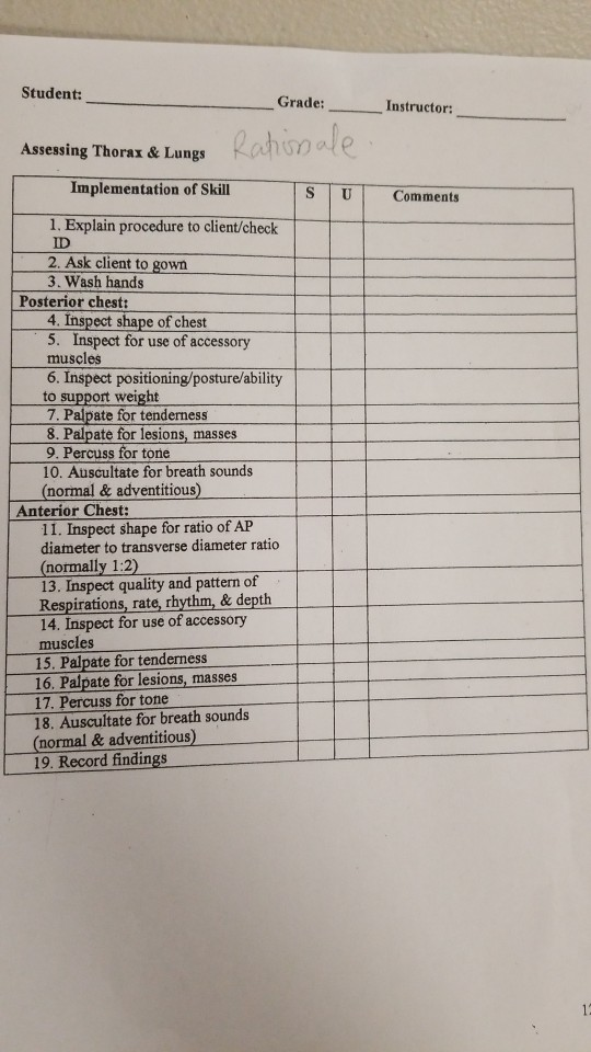 Solved Student: Grade: Instructor: Assessing Thorax & Lungs | Chegg.com