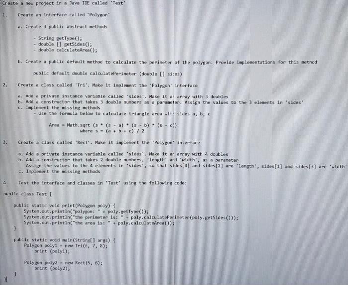 Solved Create a new project in a Java IDE called Test 1. | Chegg.com