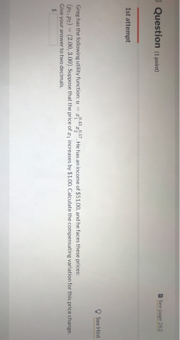 Solved Question (1 point) See page 262 1st attempt See Hint | Chegg.com