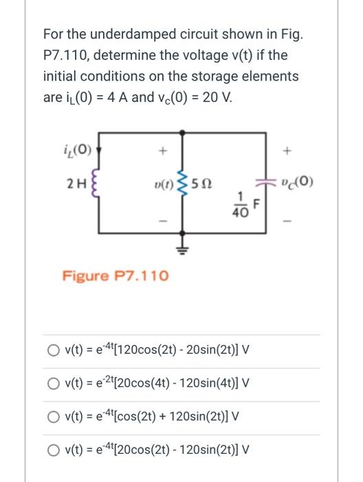 For the underdamped circuit shown in Fig. P7.110, | Chegg.com