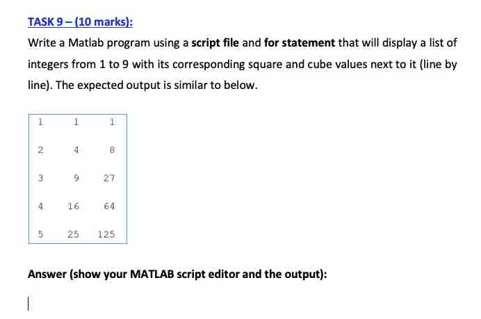 Solved TASK 9-(10 ﻿marks):Write a Matlab program using a | Chegg.com