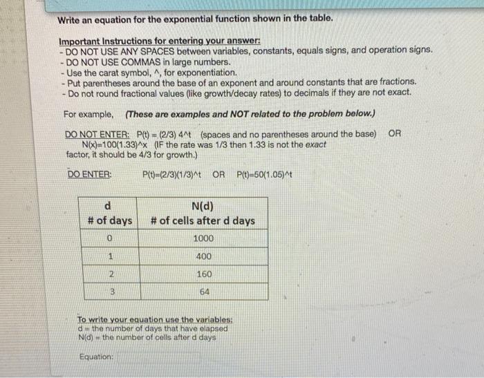 Solved Write an equation for the exponential function shown | Chegg.com