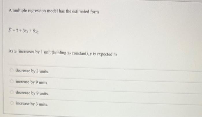 Solved A multiple regression model has the estimated form | Chegg.com