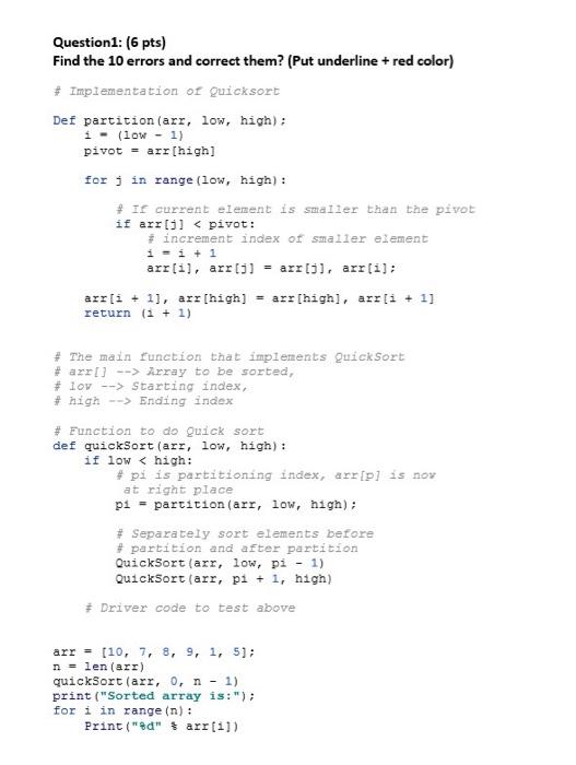 Solved Question1: (6 pts) Find the 10 errors and correct | Chegg.com